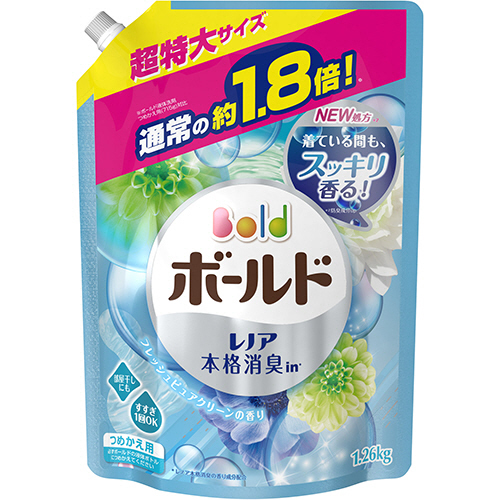 【クリックで詳細表示】P＆G ボールド ジェル フレッシュピュアクリーンの香り 詰替用 超特大サイズ 1260g 1パック BKJ926