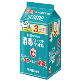 日本製紙クレシア　スコッティ　消毒ウェットタオル　つめかえ用　１パック（１２０枚：４０枚×３個）