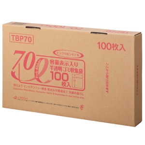 ジャパックス　容量表示入りゴミ袋　ピンクリボンモデル　乳白半透明　７０Ｌ　ＢＯＸタイプ　ＴＢＰ７０　１箱（１００枚）1