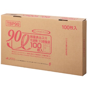 ジャパックス　容量表示入りゴミ袋　ピンクリボンモデル　乳白半透明　９０Ｌ　ＢＯＸタイプ　ＴＢＰ９０　１箱（１００枚）1