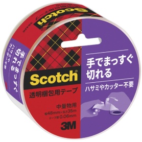 ３Ｍ　スコッチ　透明梱包用テープ　手でまっすぐ切れる　４８ｍｍ×３５ｍ　３８４２Ｋ　１巻