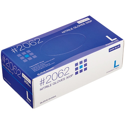川西工業　ニトリル　使いきり手袋　粉なし　ダークブルー　Ｌ　＃２０６２　１箱（３００枚）1