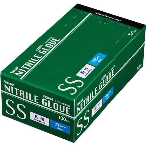 川西工業　ニトリル　使いきり極薄手袋　粉付　ブルー　ＳＳ　＃２０４４　１箱（１００枚）1