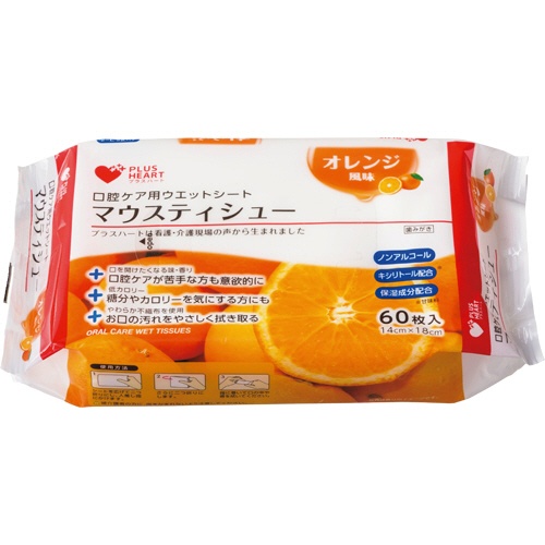 オオサキメディカル　プラスハート　口腔ケア用ウエットシート　マウスティシュー　オレンジ風味　１パック（６０枚）1