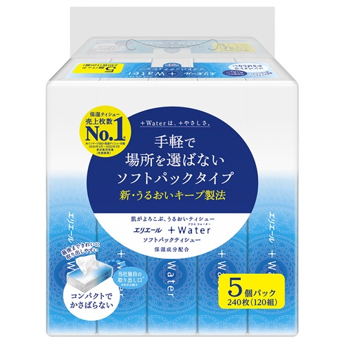 大王製紙　エリエール＋Ｗａｔｅｒ　ソフトパックティシュー　１２０組／個　１パック（５個）1