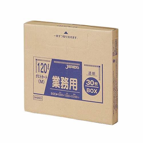 ジャパックス　業務用ダストカート用ゴミ袋　透明　１２０Ｌ　ＢＯＸタイプ　ＤＫＢ９３　１箱（３０枚）1