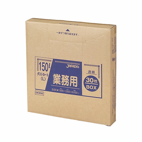 ジャパックス　業務用ダストカート用ゴミ袋　透明　１５０Ｌ　ＢＯＸタイプ　ＤＫＢ９８　１箱（３０枚）1