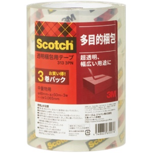 ３Ｍ　スコッチ　透明梱包用テープ　中・軽量物用　４８ｍｍ×５０ｍ　３１３－３ＰＮ　１パック（３巻）1