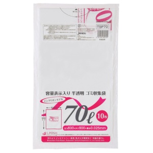 ジャパックス　容量表示入りゴミ袋　ピンクリボンモデル　乳白半透明　７０Ｌ　ＴＳＰ７０　１パック（１０枚）1