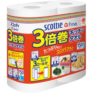 日本製紙クレシア　スコッティファイン　３倍巻キッチンタオル　１５０カット　１パック（２ロール）1