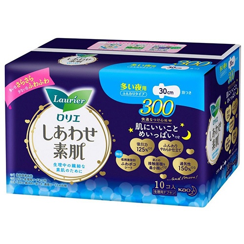 花王　ロリエ　しあわせ素肌　ふんわりタイプ　多い夜用３０ｃｍ　羽つき　１パック（１０個）1