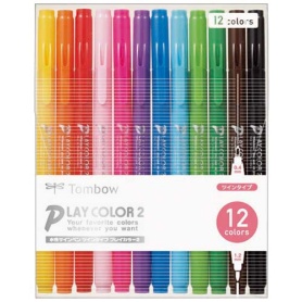 トンボ鉛筆　水性カラーサインペン　プレイカラー２　１２色（各色１本）　ＧＣＢ－０１１　１パック
