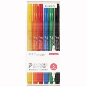 トンボ鉛筆　水性カラーサインペン　プレイカラー２　６色（各色１本）　ＧＣＢ－６１１　１パック1