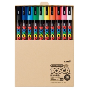 三菱鉛筆　水性マーカー　ポスカ　中字丸芯　簡易紙箱入　１０色（各色１本）　ＰＣ５ＭＴ１０Ｃ　１パック1