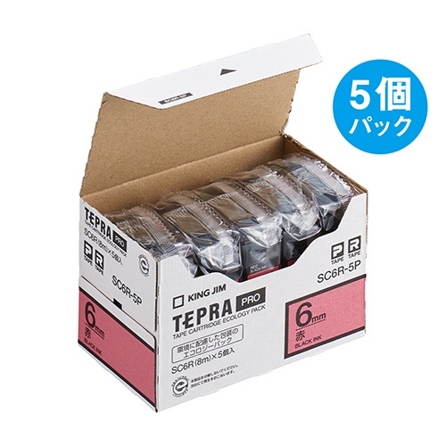 キングジム　テプラ　ＰＲＯ　テープカートリッジ　パステル　６ｍｍ　赤／黒文字　エコパック　ＳＣ６Ｒ－５Ｐ　１パック（５個）3