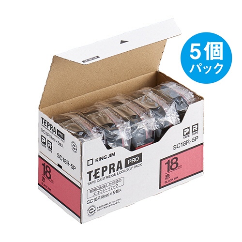 キングジム　テプラ　ＰＲＯ　テープカートリッジ　パステル　１８ｍｍ　赤／黒文字　ＳＣ１８Ｒ－５Ｐ　１パック（５個）3