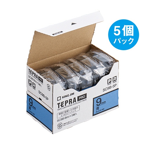 キングジム　テプラ　ＰＲＯ　テープカートリッジ　パステル　９ｍｍ　青／黒文字　エコパック　ＳＣ９Ｂ－５Ｐ　１パック（５個）3
