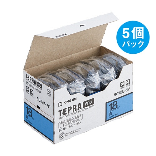 キングジム　テプラ　ＰＲＯ　テープカートリッジ　パステル　１８ｍｍ　青／黒文字　ＳＣ１８Ｂ－５Ｐ　１パック（５個）3