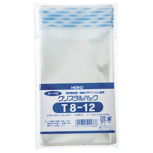 シモジマ　ＨＥＩＫＯ　クリスタルパック　Ｔ（テープ付）　Ｔ８－１２　０．０３×８０×１２０＋４０ｍｍ　＃６７４０５００　１パック（１００枚）1