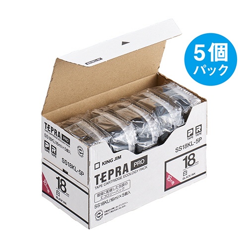 キングジム　テプラ　ＰＲＯ　テープカートリッジ　ロングタイプ　１８ｍｍ　白／黒文字　ＳＳ１８ＫＬ－５Ｐ　１パック（５個）3