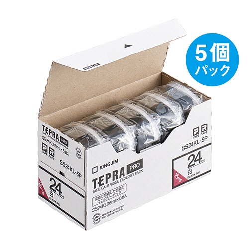 キングジム　テプラ　ＰＲＯ　テープカートリッジ　ロングタイプ　２４ｍｍ　白／黒文字　ＳＳ２４ＫＬ－５Ｐ　１パック（５個）3
