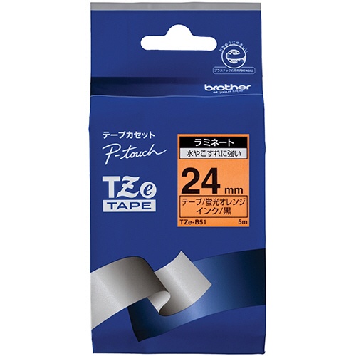 ブラザー　ピータッチ　ＴＺｅテープ（蛍光カラー）　２４ｍｍ　蛍光オレンジ／黒文字　ＴＺＥ－Ｂ５１　１個1