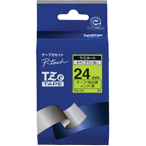 ブラザー　ピータッチ　ＴＺｅテープ（蛍光カラー）　２４ｍｍ　蛍光黄／黒文字　ＴＺＥ－Ｃ５１　１個1