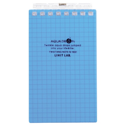 リヒトラブ　ＡＱＵＡ　ＤＲＯＰｓ　ツイストノート（メモサイズ）　８穴　５ｍｍ方眼罫　リーフ４０枚付属　青　Ｎ－１６６１－８　１冊1