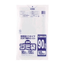 ワタナベ工業　ワタナベ　透明ゴミ袋（再生原料タイプ）９０Ｌ　Ｕ－９０　１パック（１０枚）