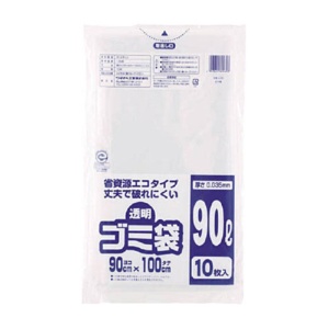 ワタナベ工業　ワタナベ　透明ゴミ袋（再生原料タイプ）９０Ｌ　Ｕ－９０　１パック（１０枚）1