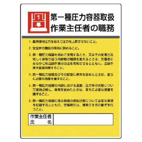 たのめーる ユニット 作業主任者職務板 第一種圧力容器取扱 エコユニボード 600 450 808 07 1枚の通販