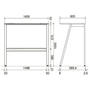 オカムラ　ＶＩＬＬＡＧＥ　ＶＤ－Ａハイテーブル　幅１６００×奥行６００×高さ１０００ｍｍ　天板：ミディアムウォールナット　脚：ネオホワイト　８ＶＡ６６Ｓ－ＭＦＣ６　１台2