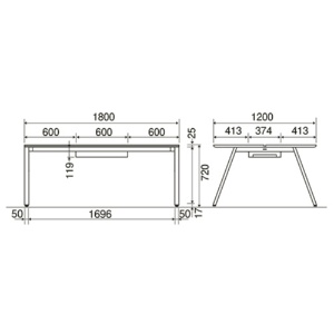 オカムラ　ＶＩＬＬＡＧＥ　ＶＤ－Ａワークテーブル　幅１８００×奥行１２００×高さ７２０ｍｍ　天板：ミディアムウォールナット　脚：ブラック　８ＶＡ２８Ｗ－ＭＦＤ６　１台2