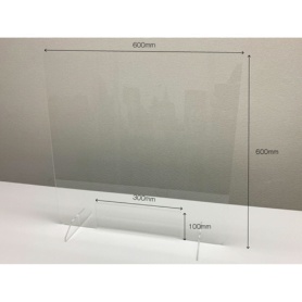 フジテックス　透明アクリルパーテーション　Ｂタイプ　幅６００×高さ６００ｍｍ　開口部付き（幅３００×高さ１００ｍｍ）　１セット（２台）