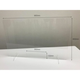 フジテックス　透明アクリルパーテーション　Ｂタイプ　幅９００×高さ６００ｍｍ　開口部付き（幅３００×高さ１００ｍｍ）　１セット（２台）