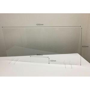 フジテックス　透明アクリルパーテーション　Ｂタイプ　幅１２００×高さ６００ｍｍ　開口部付き（幅３００×高さ１００ｍｍ）　１セット（２台）1