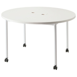 エランサ　キャスターテーブル　丸型　直径１２００×高さ７２０ｍｍ　ホワイト／ホワイト　（お客様組立）　ＬＣＴ－１２１２Ｃ－ＷＨＷ　１台1