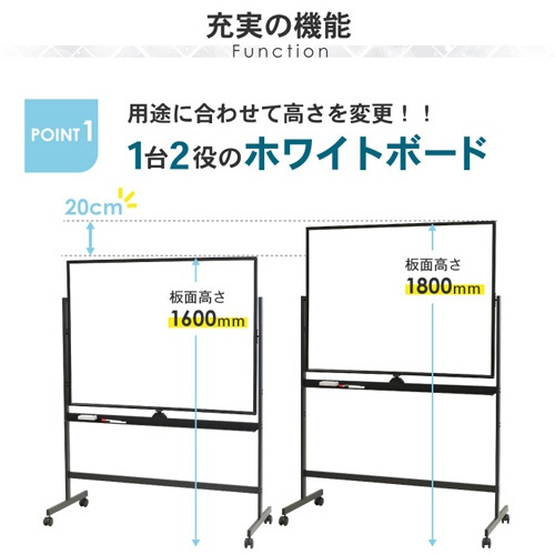 ネットフォース　フレックスボード　ホワイトボード　キャスター脚　両面　スチール板面　幅１２００ｍｍ　ブラックフレーム　ＷＢ－ＳＲ１２９０－ＴＷ－ＢＫ　１台3