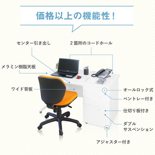 ネットフォース　ＮＵＴＳ（ナッツ）　片袖机　袖３段　幅１０００×奥行７００×高さ７００ｍｍ　本体・天板：ホワイト　ＬＫＤ－１０７－ＴＷ－ＷＨ－ＷＨ－３　１台3