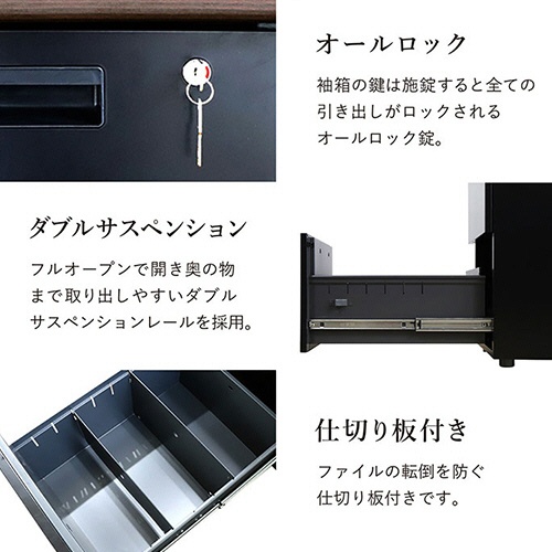 ネットフォース　ＮＵＴＳ（ナッツ）　両袖机　袖２段・３段　Ｗ１４００×Ｄ７００×Ｈ７００ｍｍ　本体：ブラック　天板：ダークブラウン　ＬＲＤ－１４７Ｂ－ＴＷ－ＢＫ－ＤＢＲ－２３　１台5