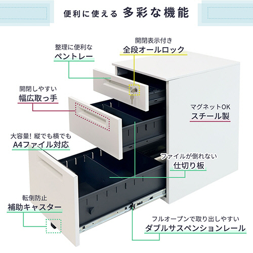 たのめーる】ネットフォース スチールワゴン 3段 シリンダー錠