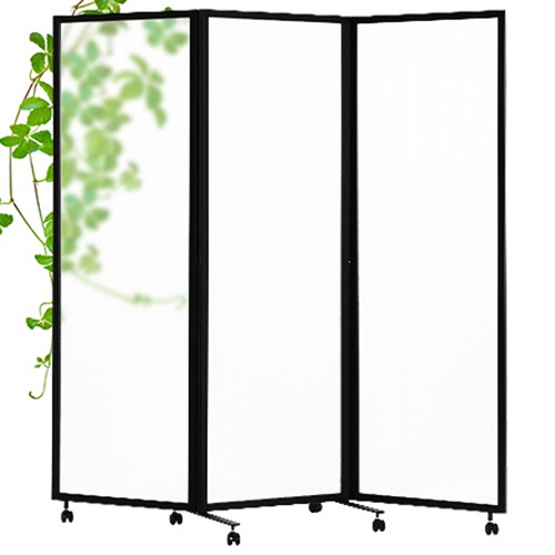 ネットフォース　ＧＯＯＬＯＯ　３連折りたたみパーテーション　１８００×５２５×１８００ｍｍ　ポリカーボネートタイプ（半透明）　ブラックフレーム　ＧＬ３－１８１８Ｐ－ＴＷ－ＢＫ　１台1