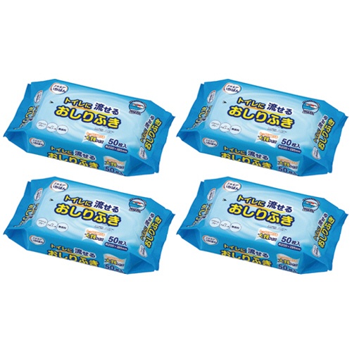 カミ商事　エルモアいちばん　トイレに流せるおしりふき　１セット（２００枚：５０枚×４パック）2