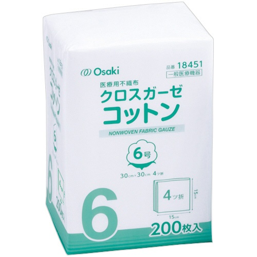 オオサキメディカル　クロスガーゼコットン　６号　３０×３０ｃｍ　４ツ折　１パック（２００枚）1