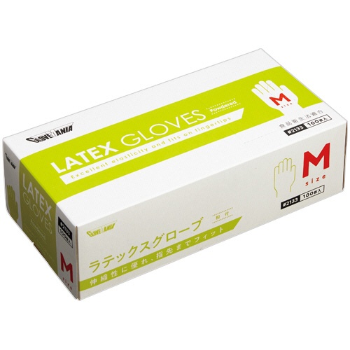川西工業　ラテックスグローブ　粉付　Ｍ　＃２１３３　１箱（１００枚）1