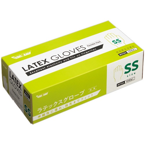 川西工業　ラテックスグローブ　粉なし　ＳＳ　＃２１３４　１箱（１００枚）1