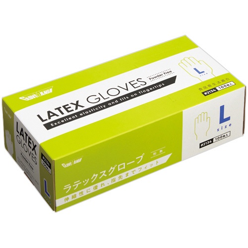 川西工業　ラテックスグローブ　粉なし　Ｌ　＃２１３４　１箱（１００枚）1