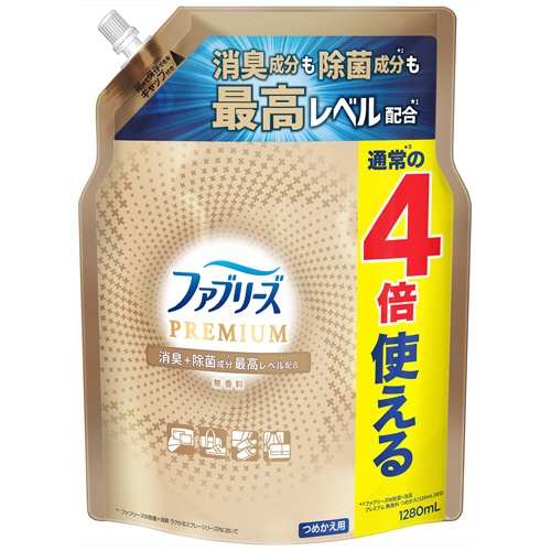 Ｐ＆Ｇ　ファブリーズＷ除菌＋消臭　プレミアム　無香料　つめかえ用４回分　超ＢＩＧ特大　１２８０ｍＬ　１個1