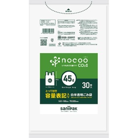 日本サニパック　ｎｏｃｏｏ　容量表記ごみ袋　とって付き　白半透明　４５Ｌ　０．０２０ｍｍ　ＣＨＴ４４　１パック（３０枚）