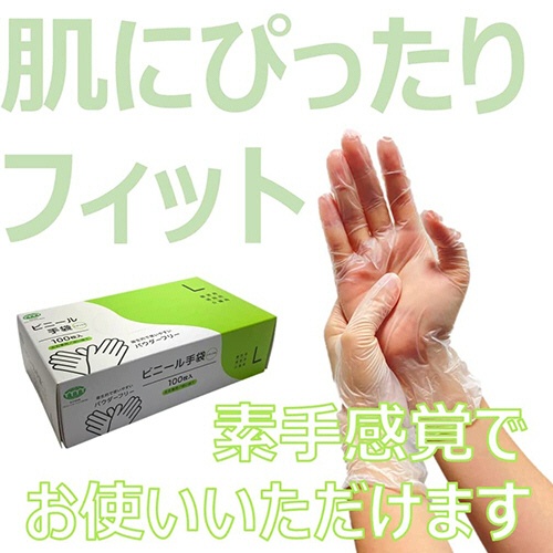 アルフォーインターナショナル　ビニール手袋　パウダーフリー　ナチュラル　Ｌ　Ｔ－００４　１箱（１００枚）2